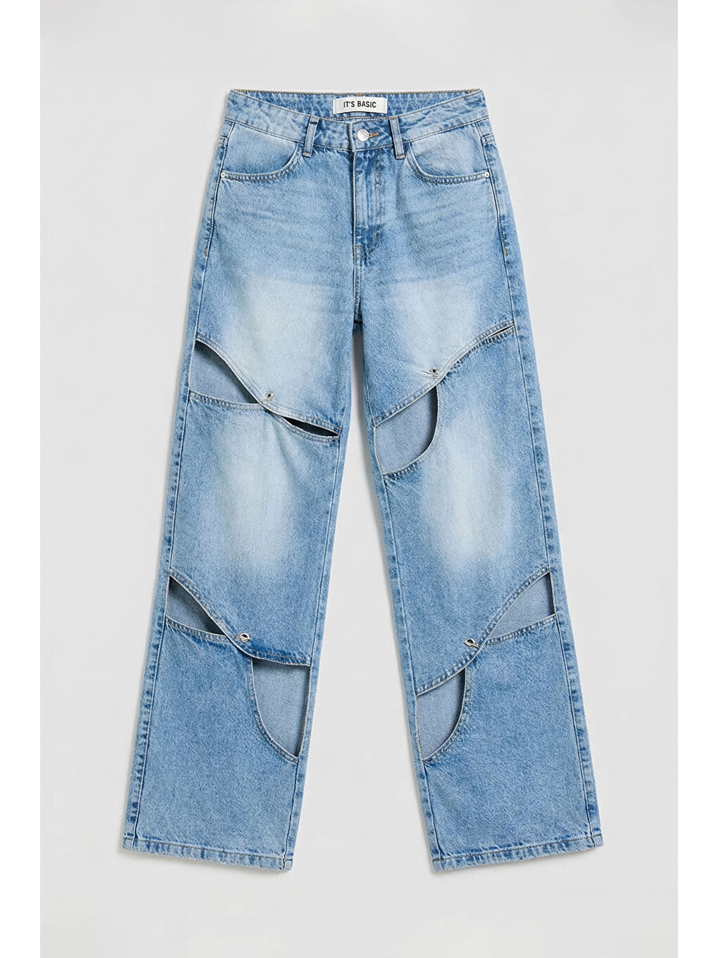 Kadın Mavi 4s6-27 Loose Fit %100 Pamuk Özel Tasarım Denim Jean-2