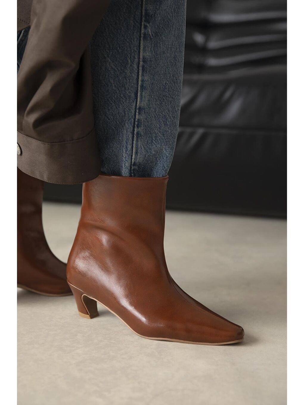 Kahverengi Viva Kadın Kırışık Deri Bot Taba