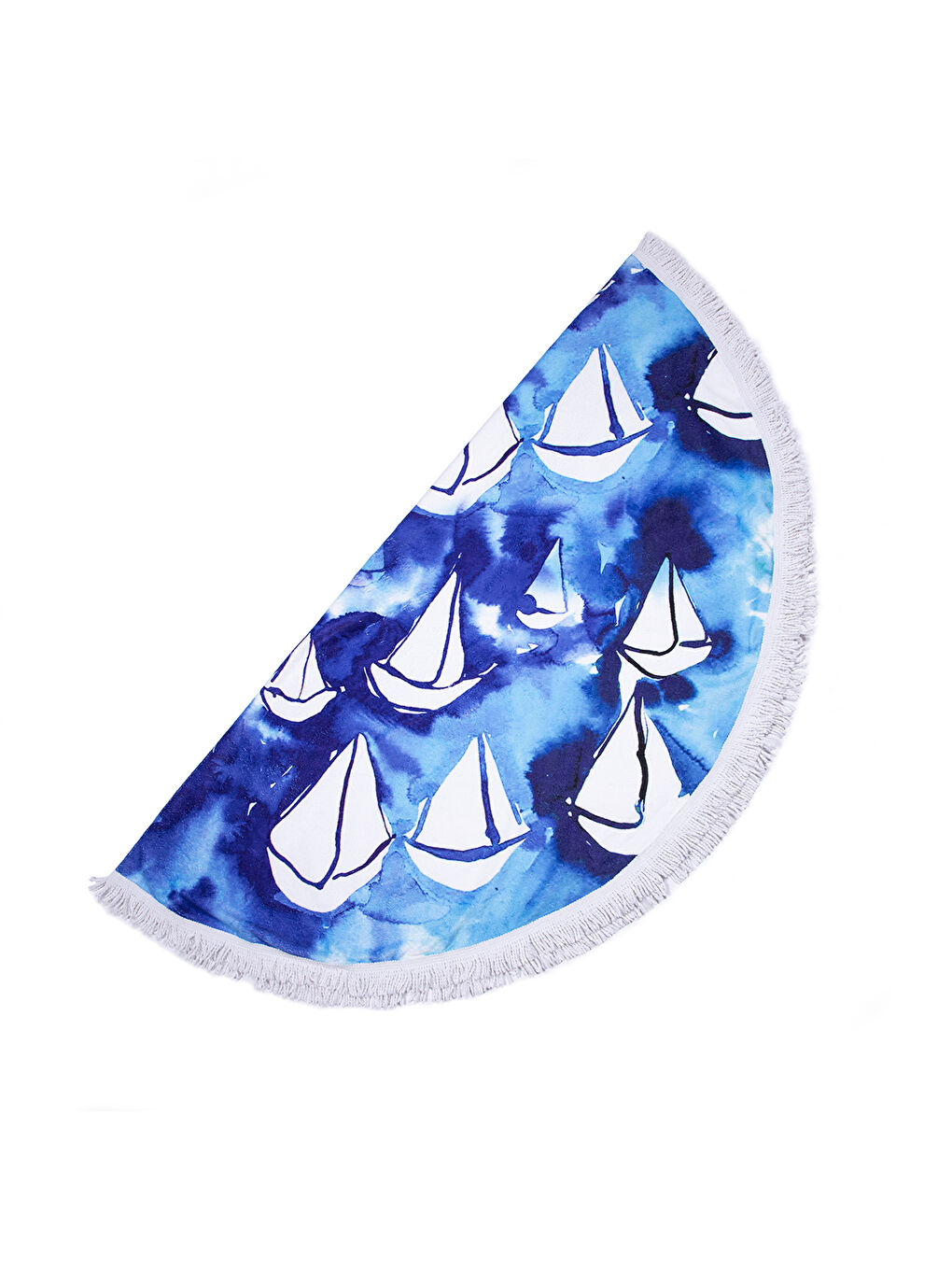Mavi Yelken Yuvarlak Plaj Havlusu-1