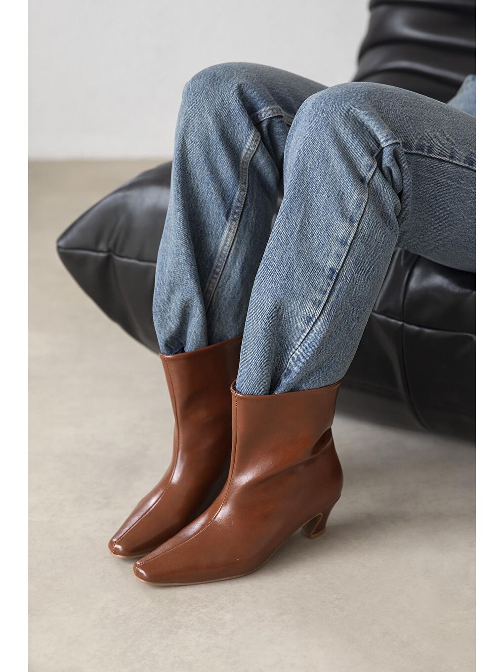 Kahverengi Viva Kadın Kırışık Deri Bot Taba-2