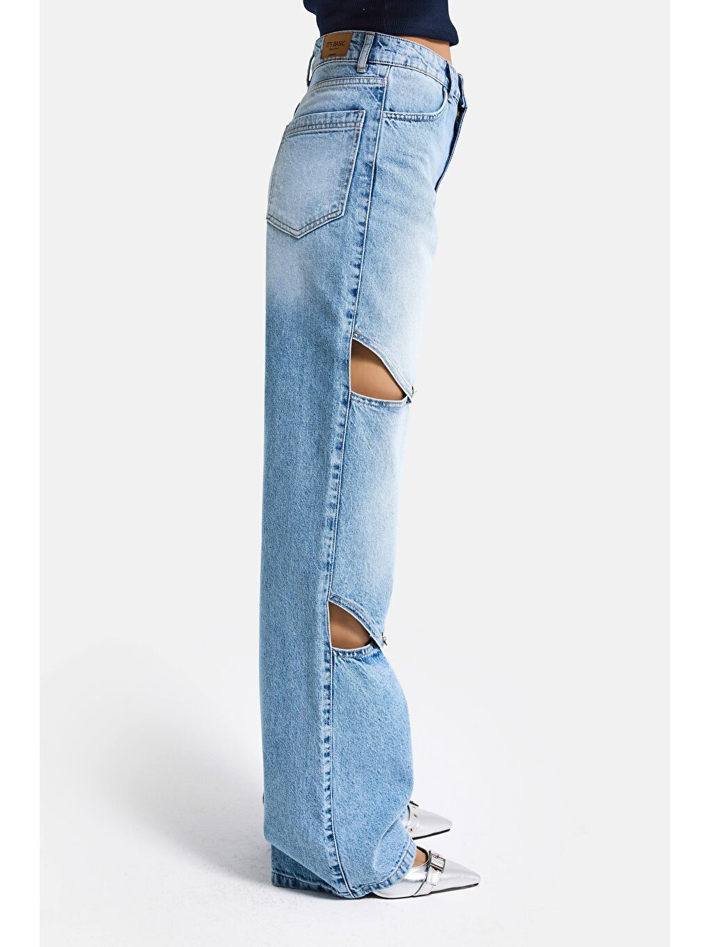 Kadın Mavi 4s6-27 Loose Fit %100 Pamuk Özel Tasarım Denim Jean-3