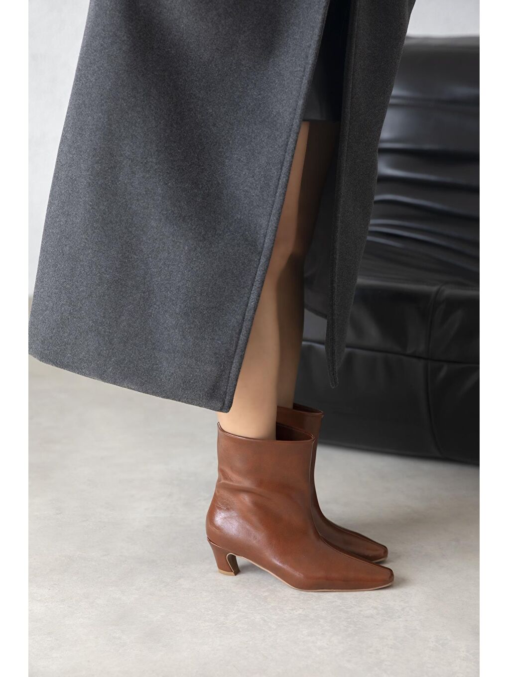 Kahverengi Viva Kadın Kırışık Deri Bot Taba-5