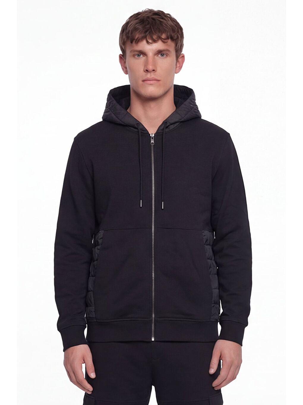 Giotelli Erkek Siyah Normal Kesimregular Fit Pamuklu Lastikli Paça 6 Drop Kapüşonlu Eşofman Takımı