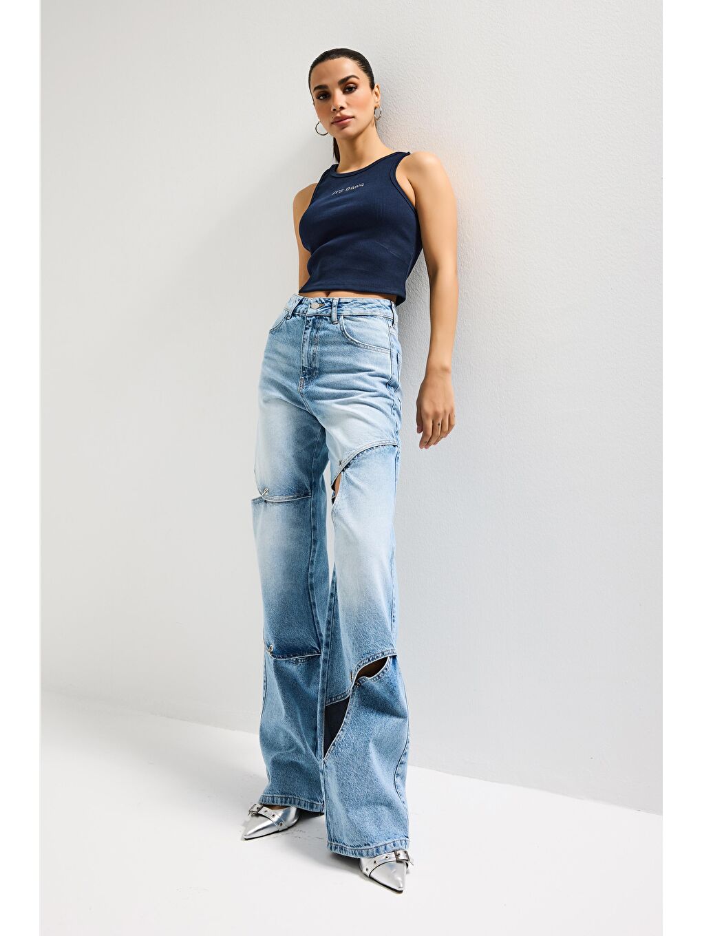 Kadın Mavi 4s6-27 Loose Fit %100 Pamuk Özel Tasarım Denim Jean-5