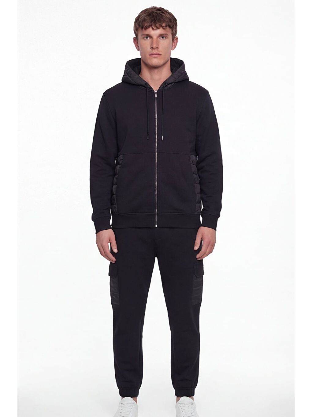 Giotelli Erkek Siyah Normal Kesimregular Fit Pamuklu Lastikli Paça 6 Drop Kapüşonlu Eşofman Takımı-1