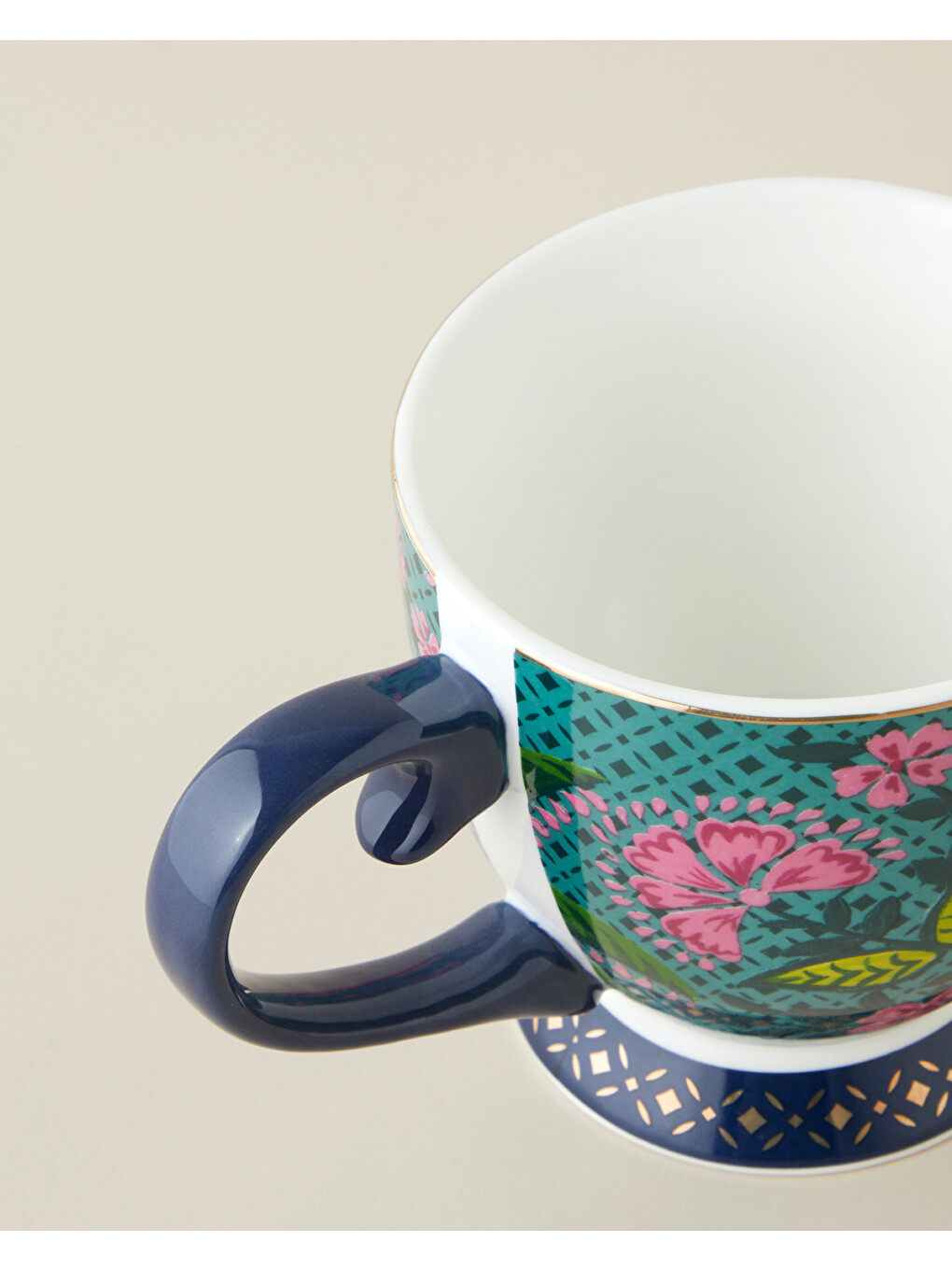 Loreva New Bone China Kupa 460 Ml Yeşil-pembe-2