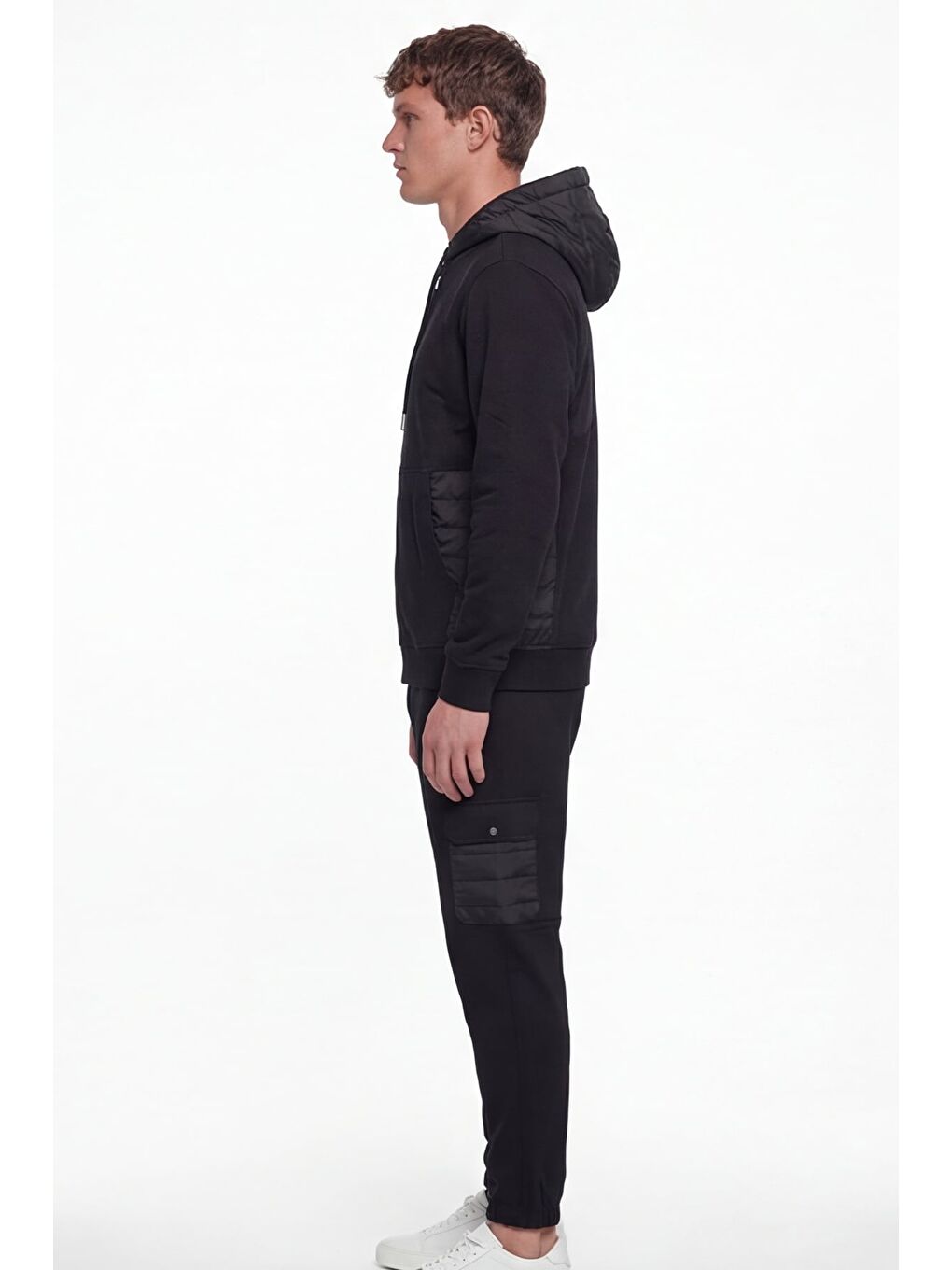 Giotelli Erkek Siyah Normal Kesimregular Fit Pamuklu Lastikli Paça 6 Drop Kapüşonlu Eşofman Takımı-2