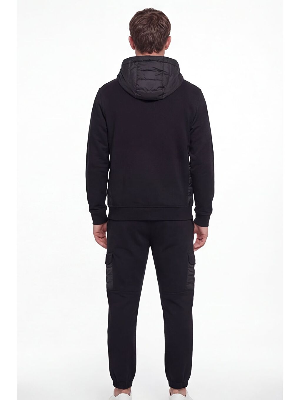 Giotelli Erkek Siyah Normal Kesimregular Fit Pamuklu Lastikli Paça 6 Drop Kapüşonlu Eşofman Takımı-3