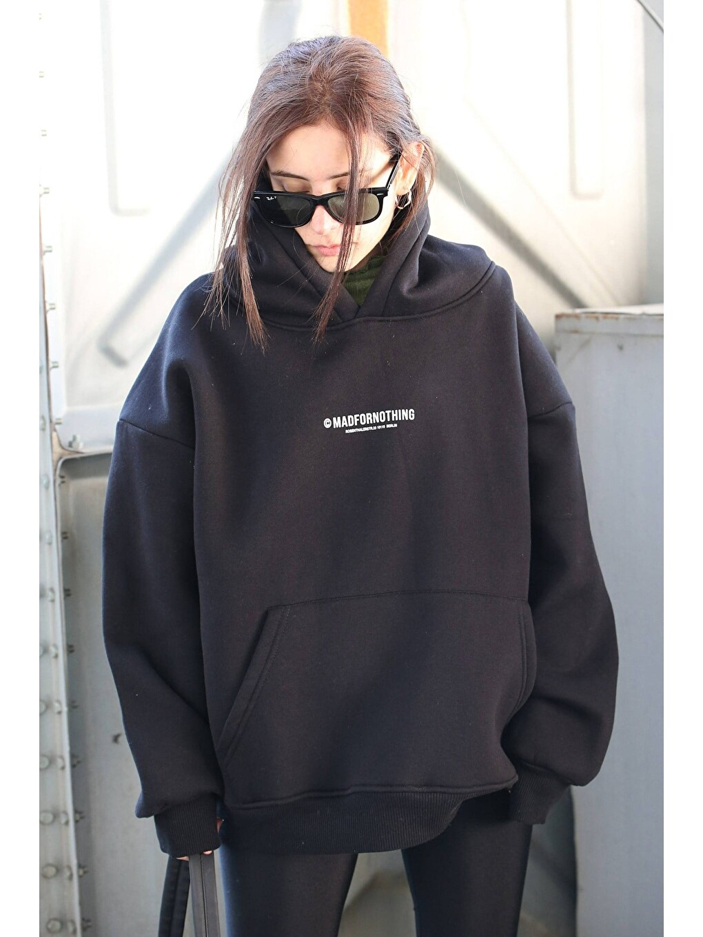Siyah Baskılı Oversize Sweatshirt Mg1287-1