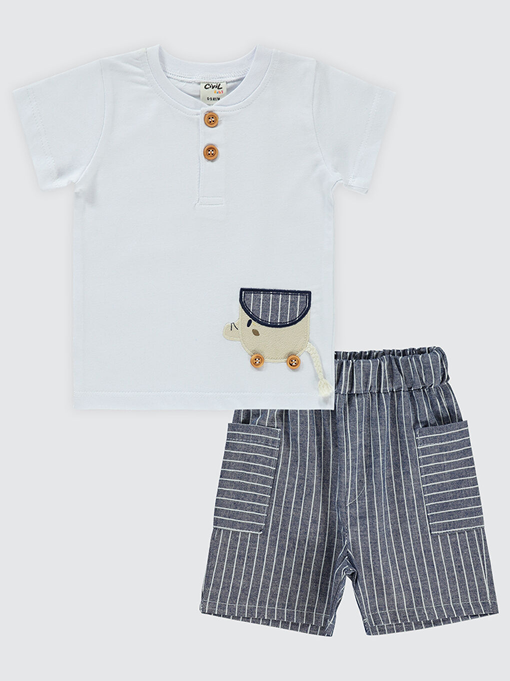 Baby Erkek Bebek Şortlu Takım 6-18 Ay Ekru-Lacivert