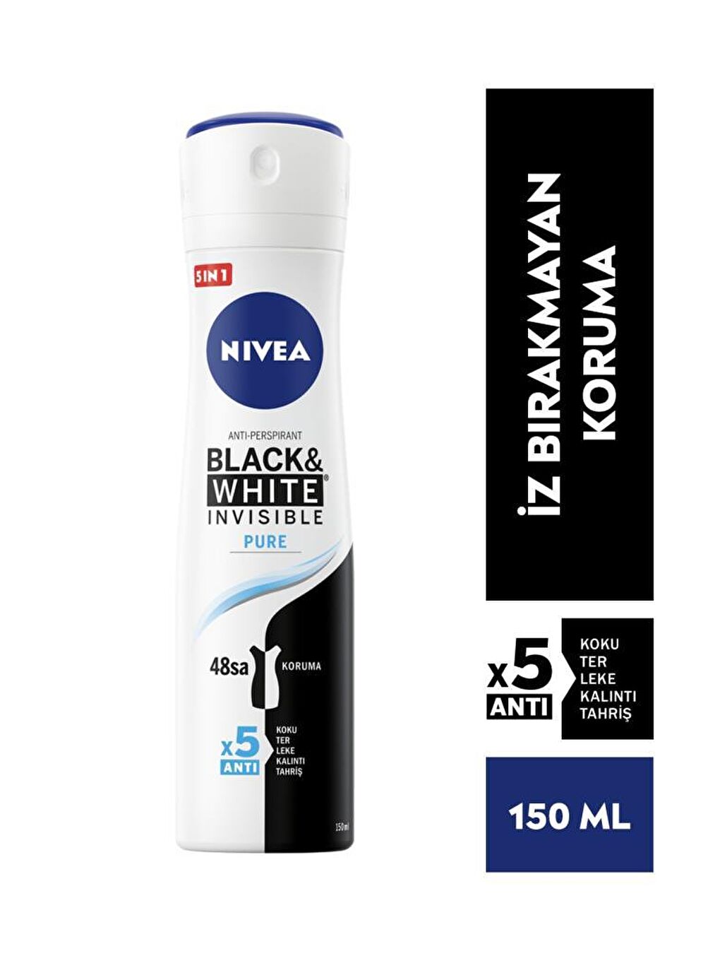 NIVEA Şeffaf Invisible Black&White Pure Kadın Sprey Deodorant 150 ml X3 Adet, 48 Saat Anti-Perspirant Koruma - 1