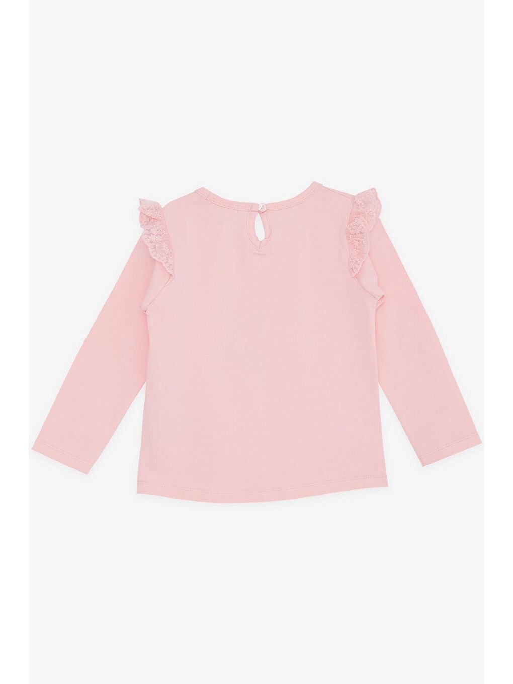 Kız Bebek Uzun Kollu Tişört Neşeli Kedicik Baskılı Nakış Güpürlü Pembe (9 Ay-3 Yaş)-1