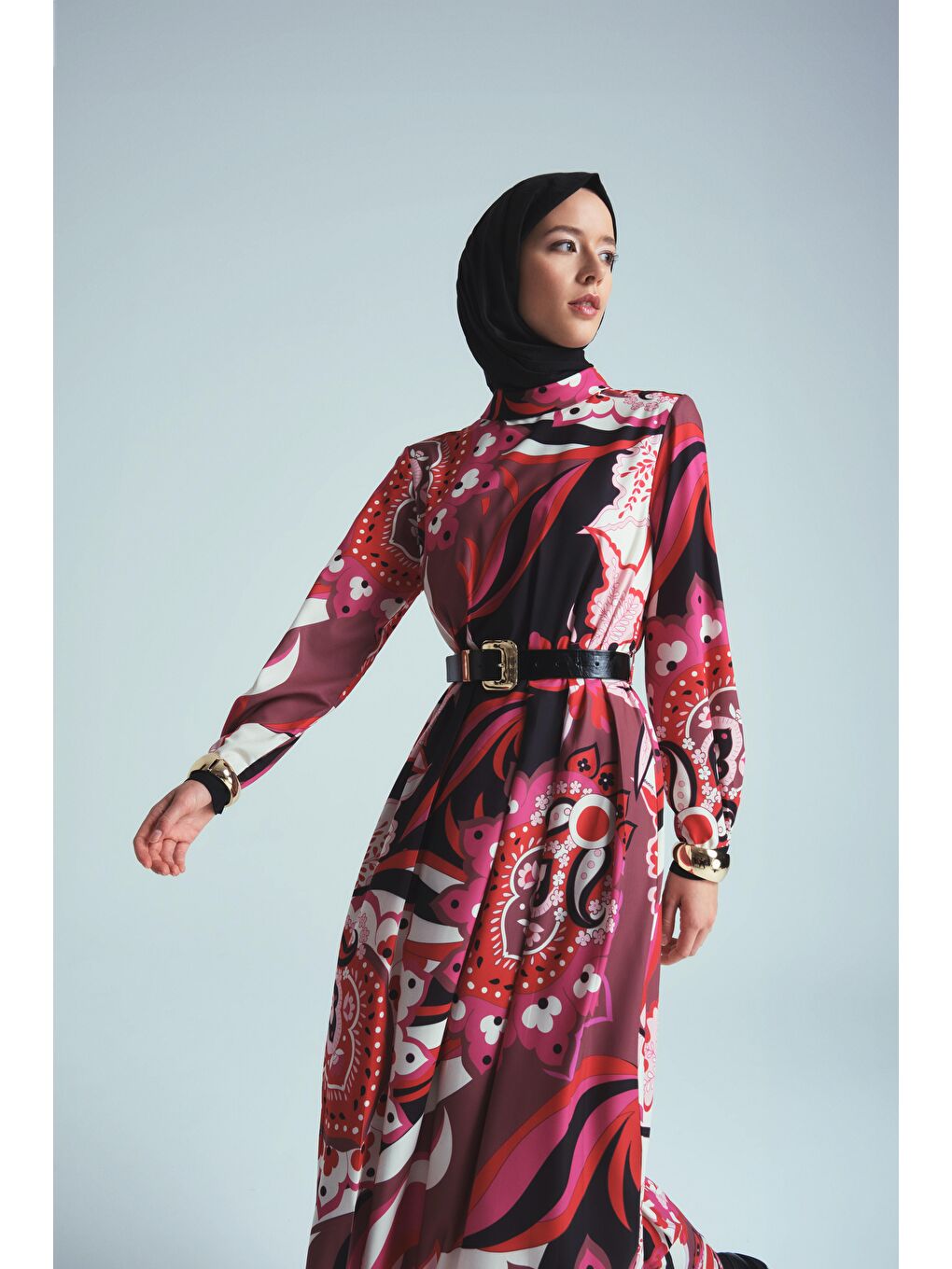 Karışık Piliseli Ve Desenli Elbise 24K9907 Kırmızı-1