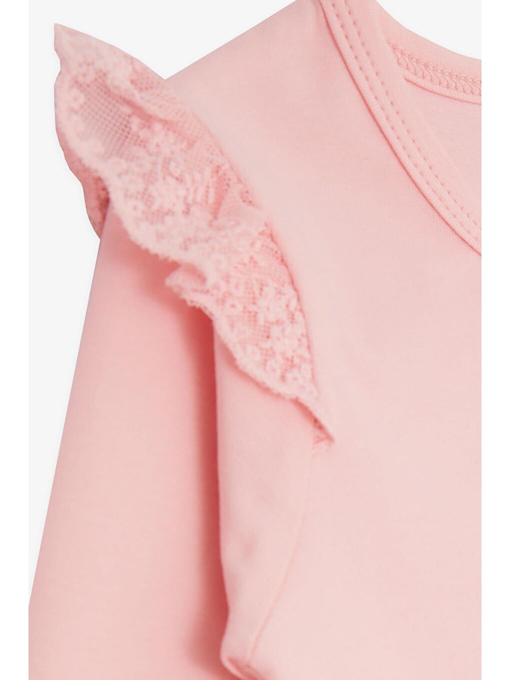 Kız Bebek Uzun Kollu Tişört Neşeli Kedicik Baskılı Nakış Güpürlü Pembe (9 Ay-3 Yaş)-4