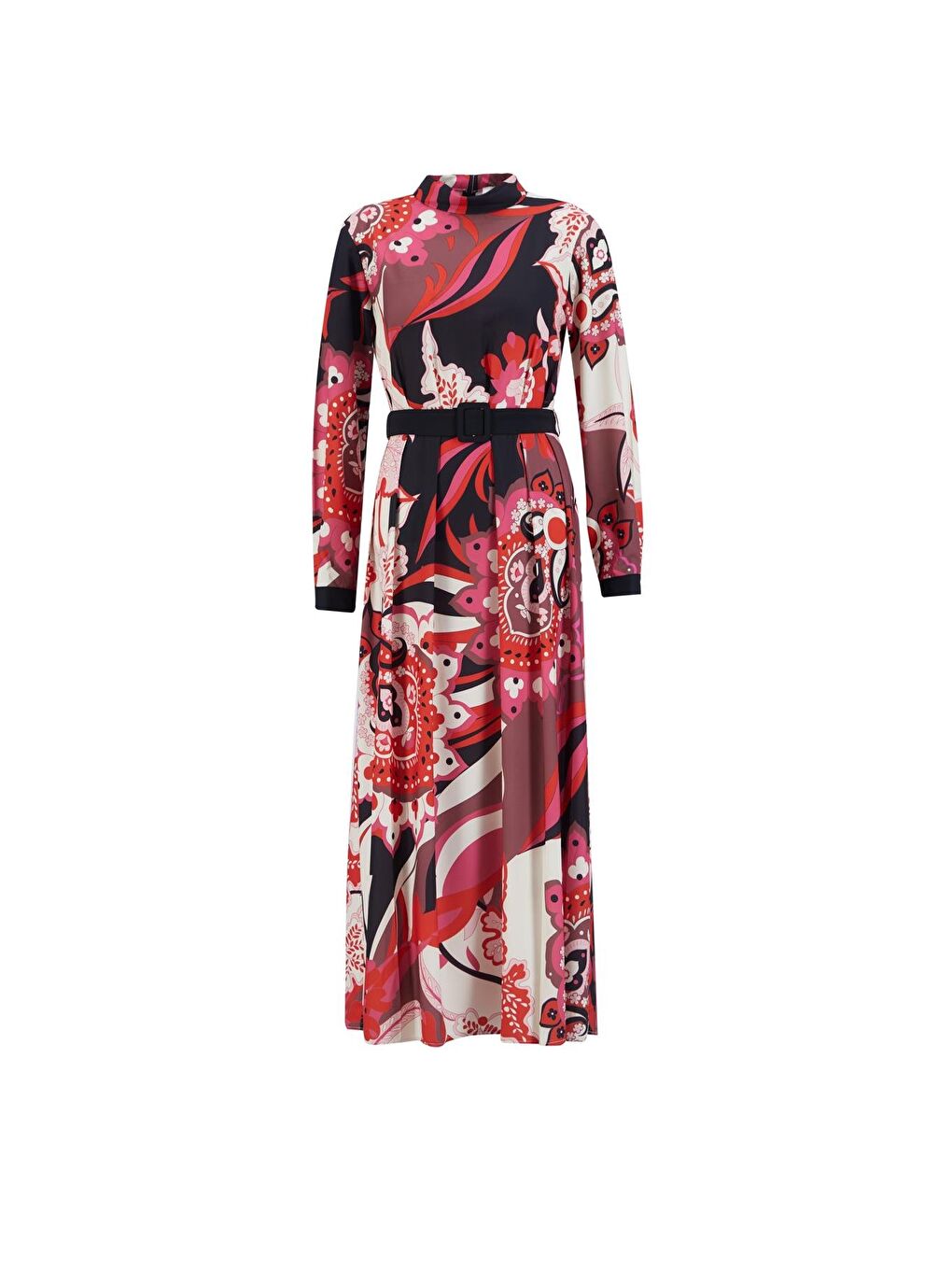 Karışık Piliseli Ve Desenli Elbise 24K9907 Kırmızı-6