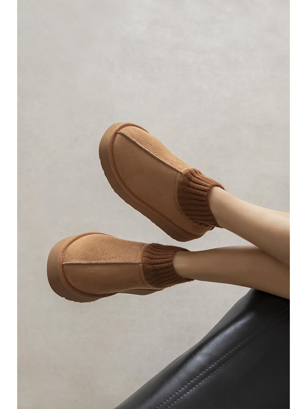 Kahverengi Yuki Kadın Triko Detay Ev Terliği Taba-2