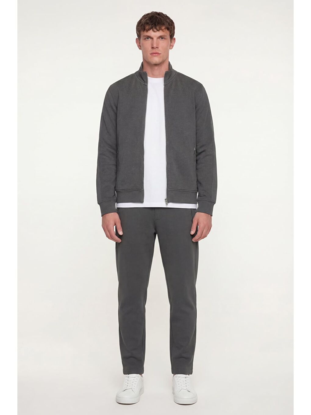 Gri Giotelli Füme Regular Fit Yarım Balıkçı Yaka Fermuarlı Tracksuit-1