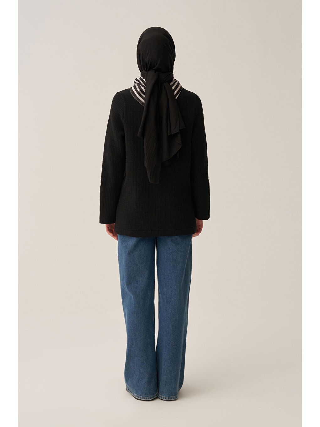 Siyah-Triko Efektli Bluz-3