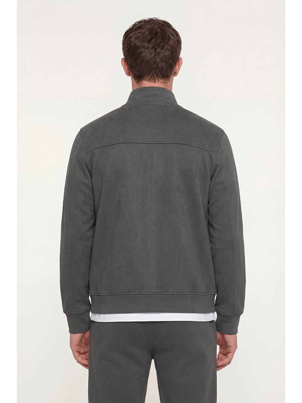 Gri Giotelli Füme Regular Fit Yarım Balıkçı Yaka Fermuarlı Tracksuit-3