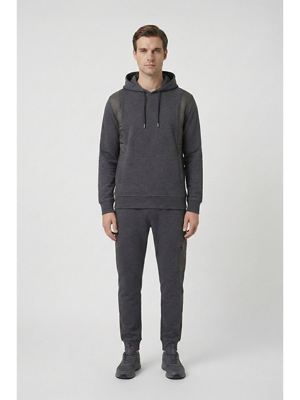 Antrasit Giotelli Erkek Pamuklu Kapüşonlu Fermuarlı Eşofman Takım Elbise-2