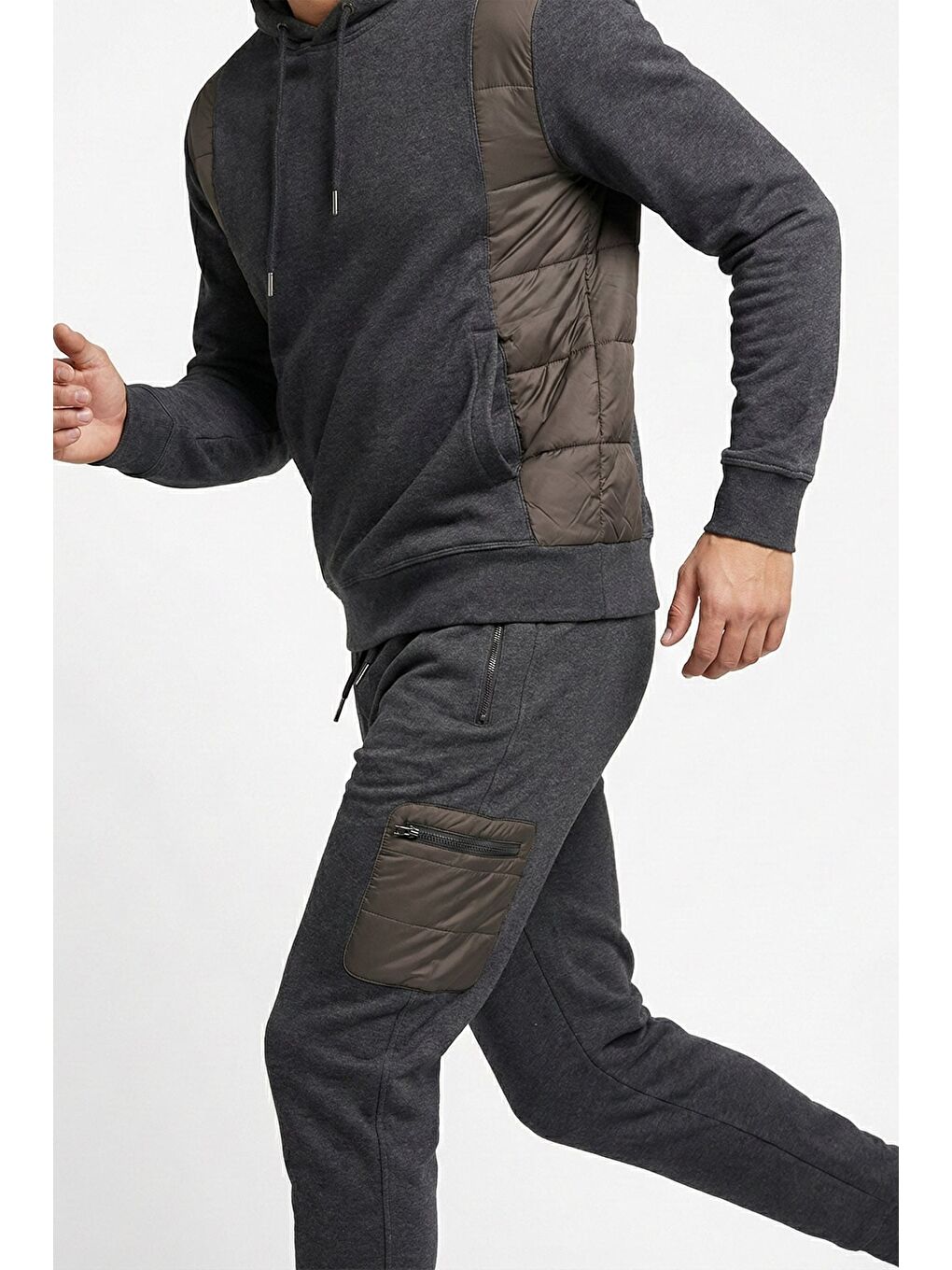 Antrasit Giotelli Erkek Pamuklu Kapüşonlu Fermuarlı Eşofman Takım Elbise-3