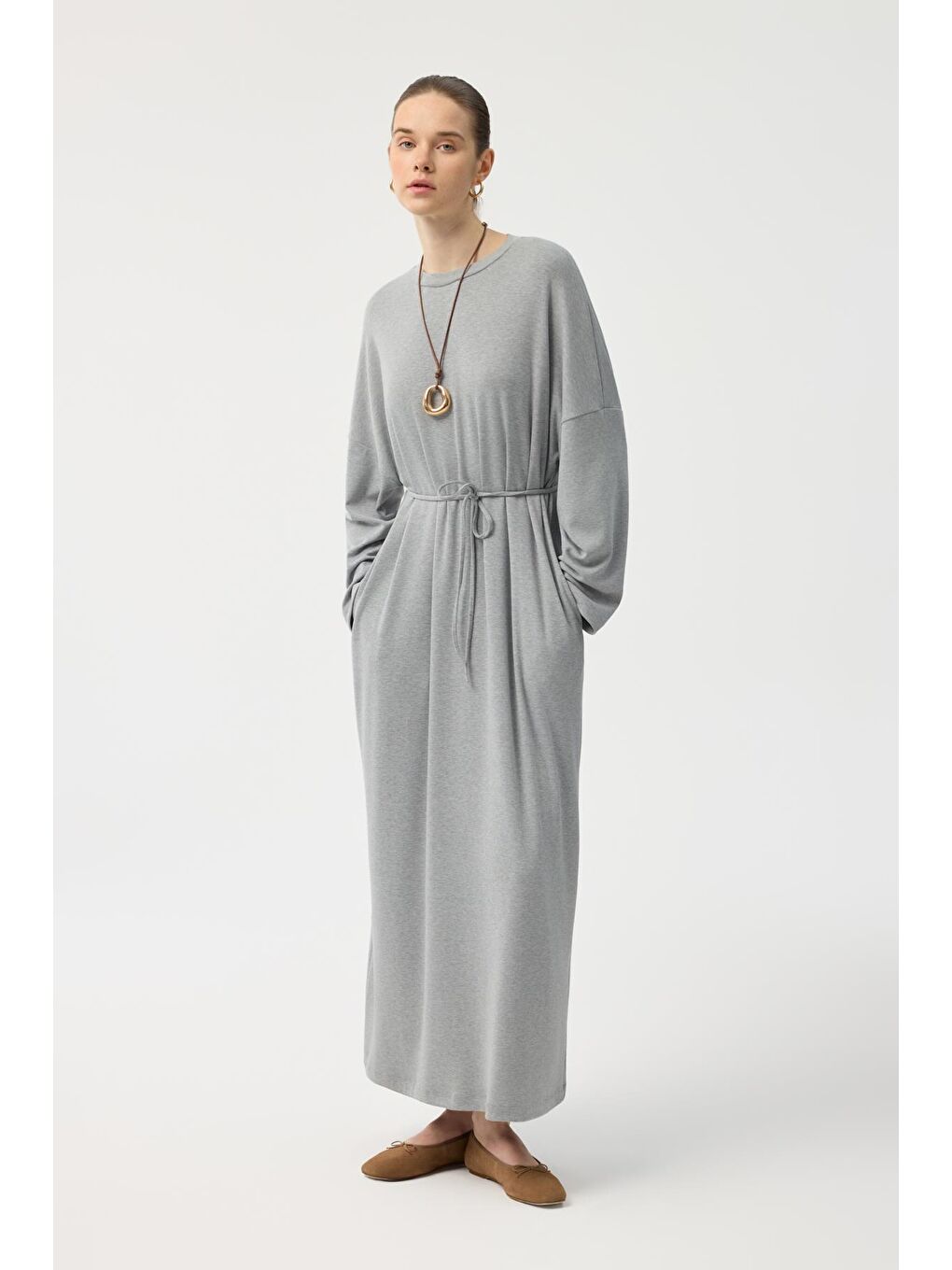 Modal Cupra Elbise Gri Melanj