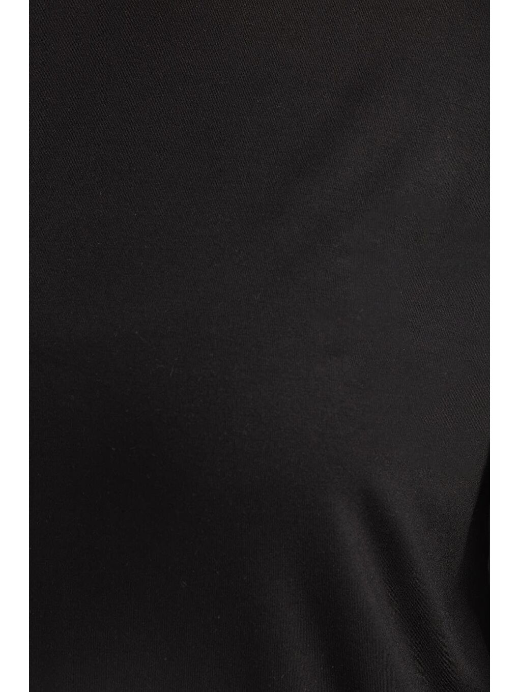 Siyah-Bisiklet Yaka Kol Ucu Büzgülü Elastanlı Pamuklu Bluz-4