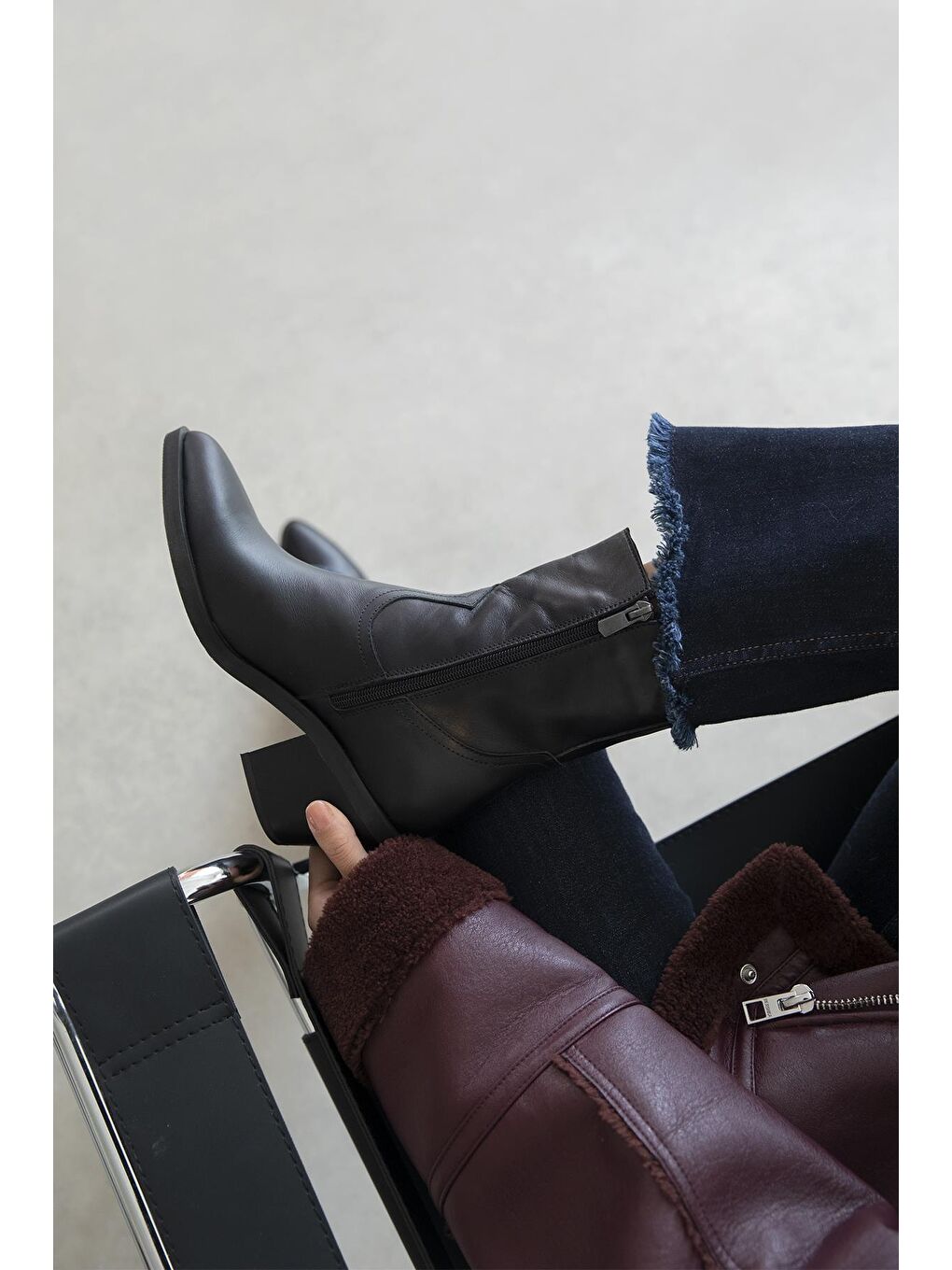 Cameron Kadın  Hakiki  Cilt  Deri  Topuklu   Bot Siyah-1