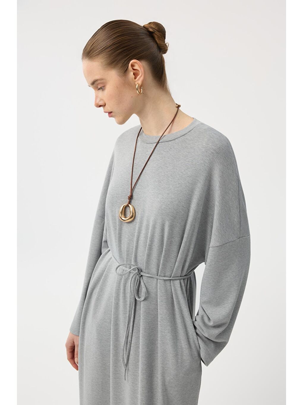 Modal Cupra Elbise Gri Melanj-2