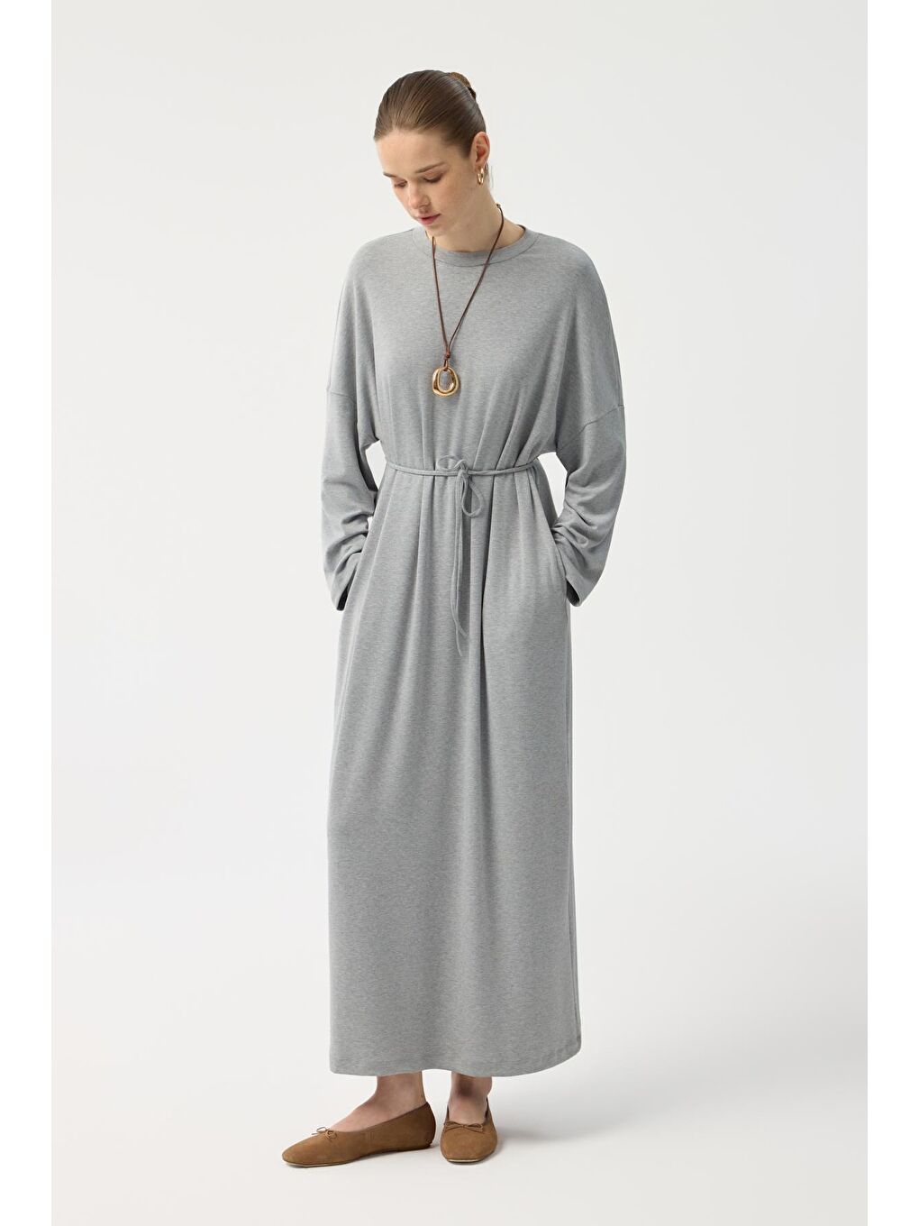 Modal Cupra Elbise Gri Melanj-3