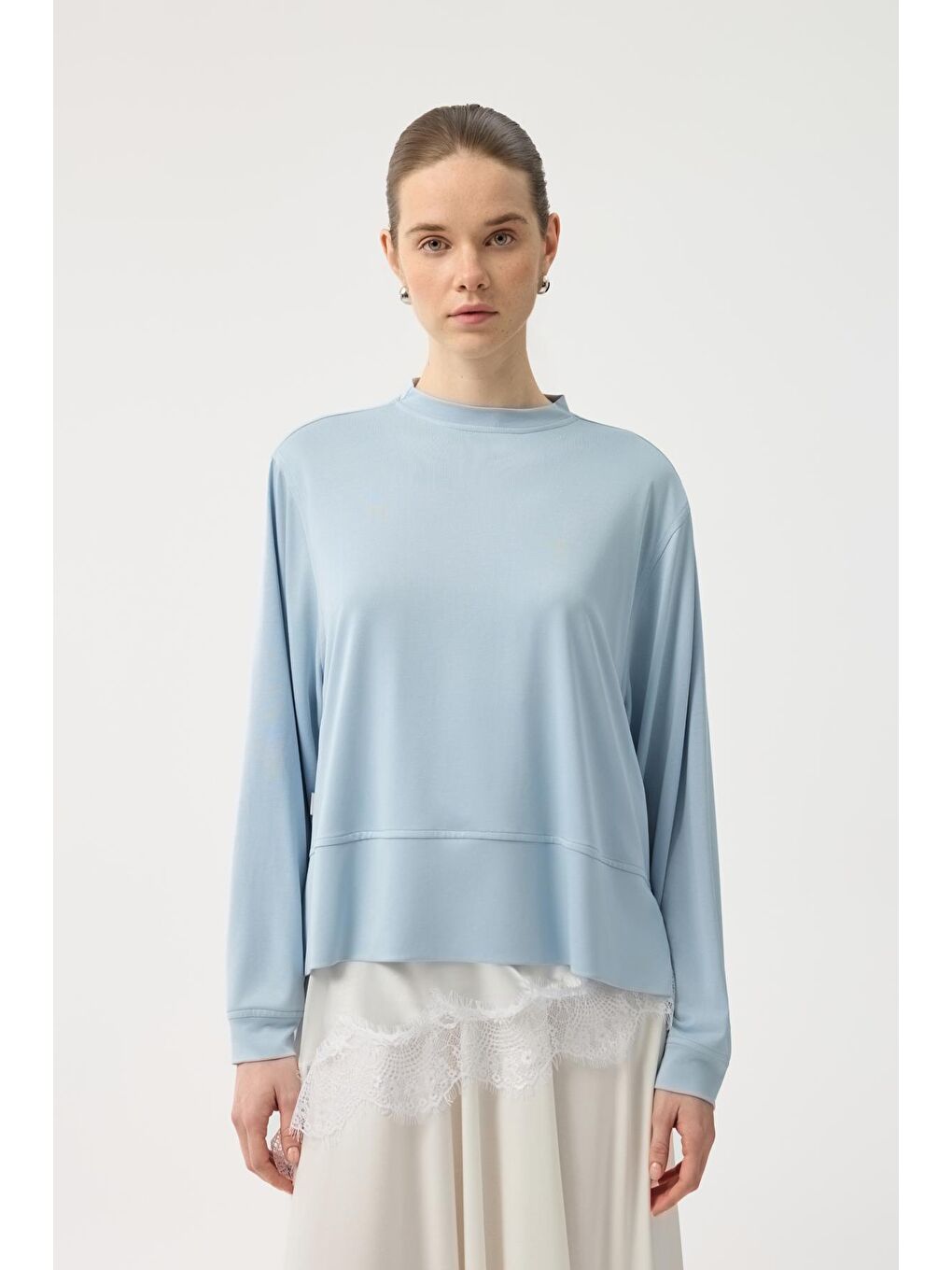 Modal Cupra Yırtmaçlı Kısa Sweatshirt Açık  Mavi