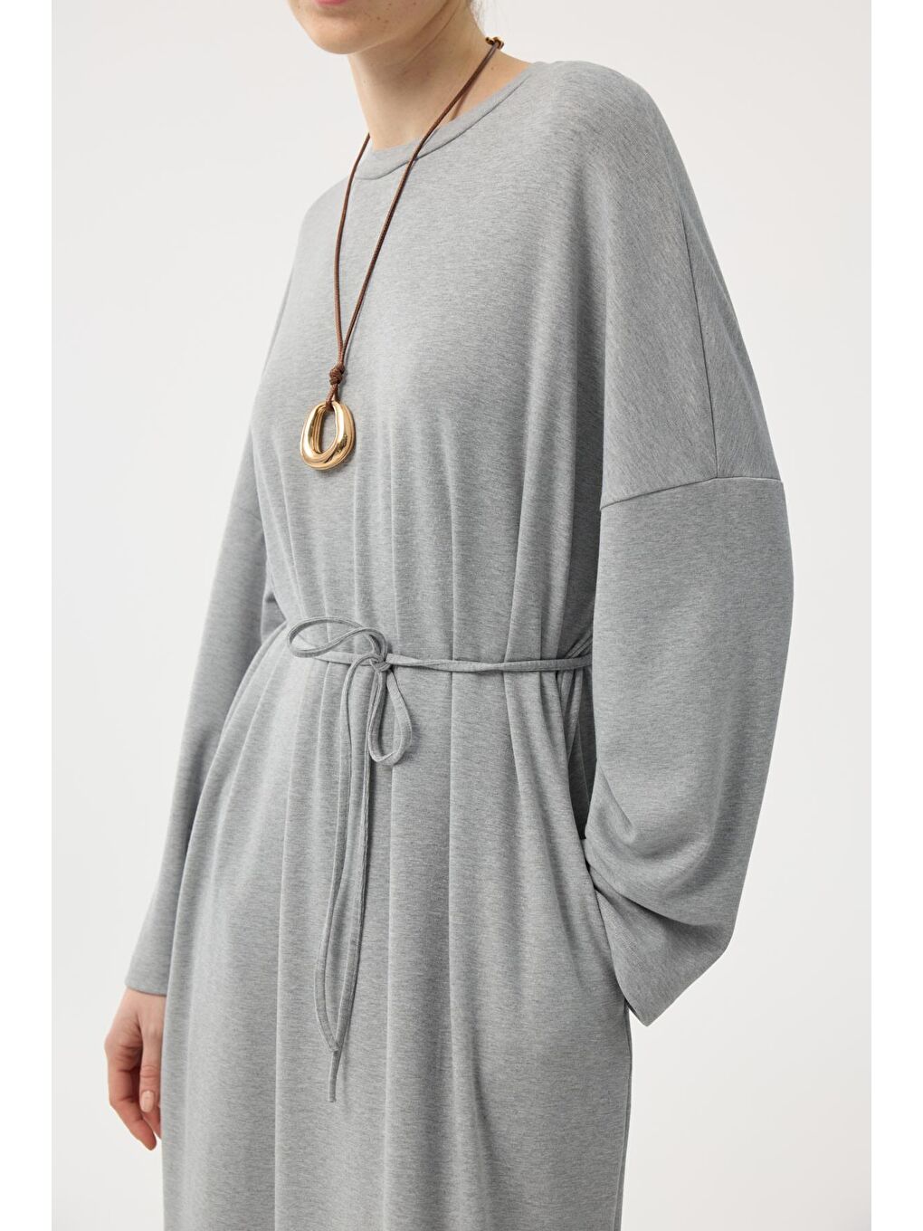 Modal Cupra Elbise Gri Melanj-4