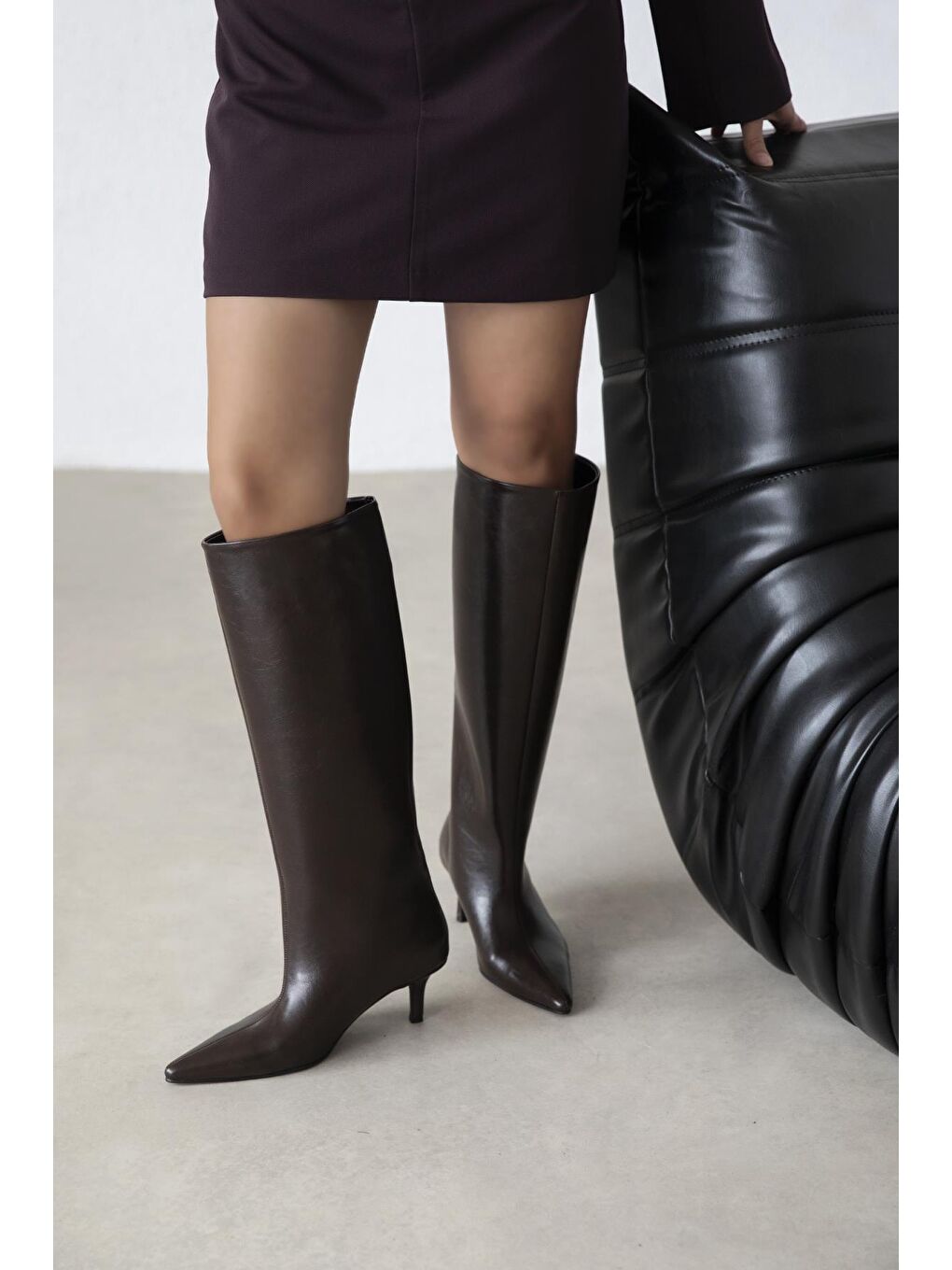 Kahverengi Marlon Kadın Kırışık Deri Çizme Kahve