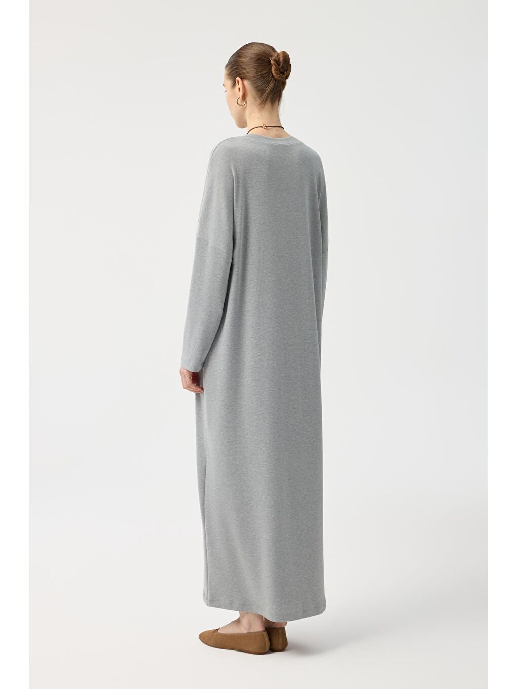 Modal Cupra Elbise Gri Melanj-5