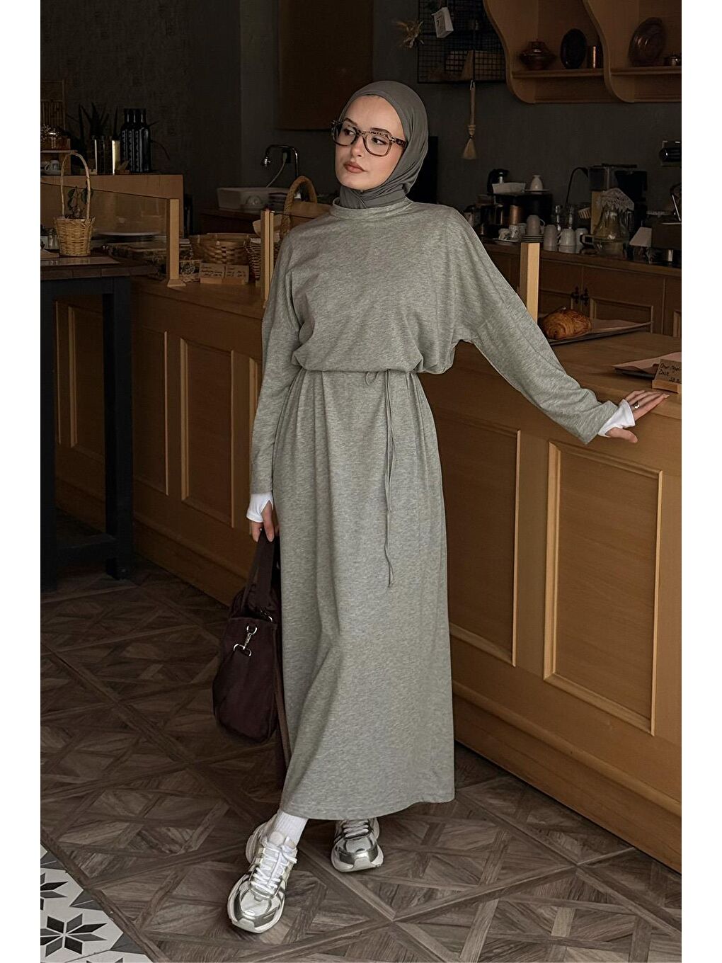 Modal Cupra Elbise Gri Melanj-6
