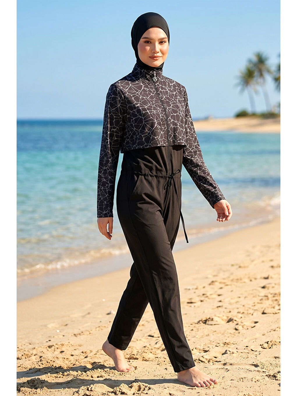 Tulum Spor Elastan Tam Kapalı Tesettür Yüzücü Mayo 6266 Siyah