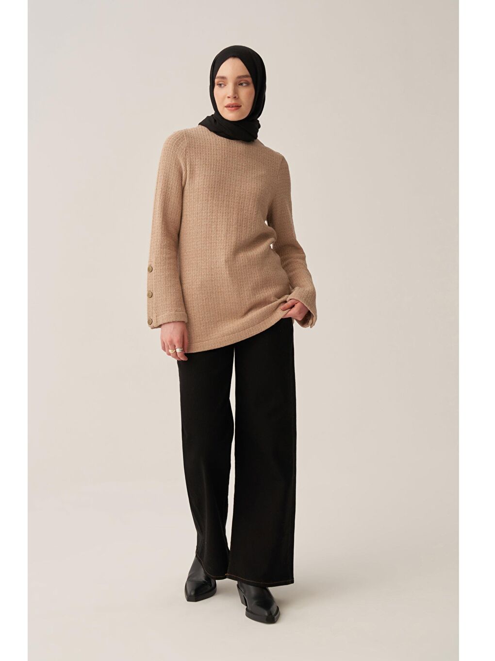 Bej-Triko Efektli Bluz-1