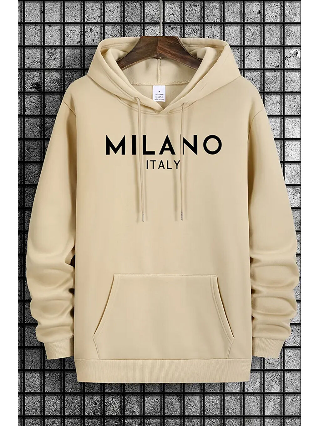 uyguntarz Bej Milano Baskılı Oversize Sweatshirt