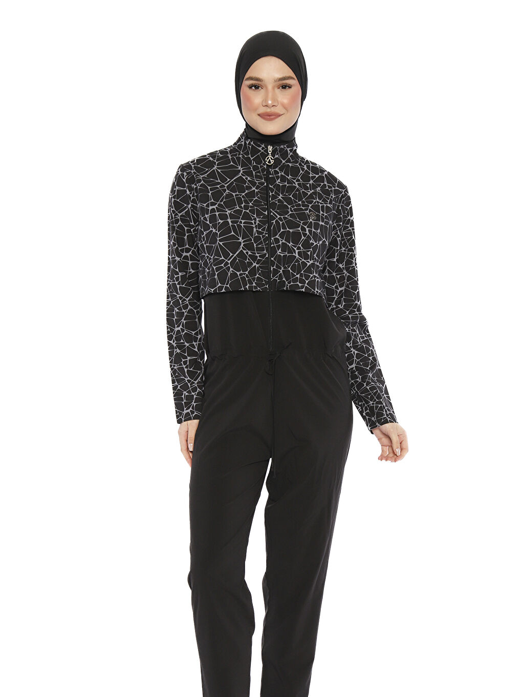 Tulum Spor Elastan Tam Kapalı Tesettür Yüzücü Mayo 6266 Siyah-1