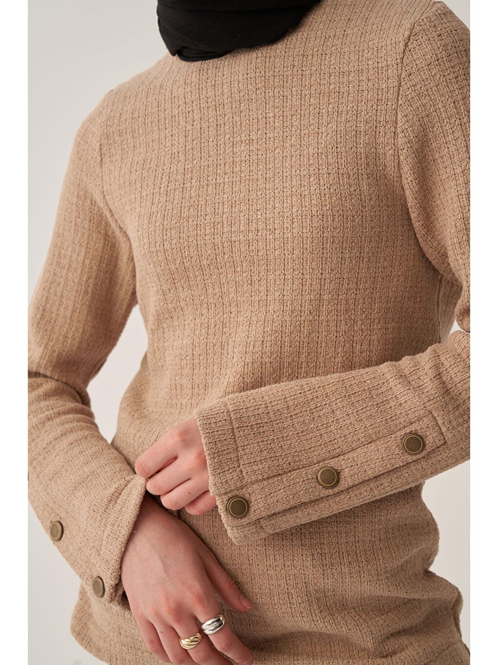 Bej-Triko Efektli Bluz-4