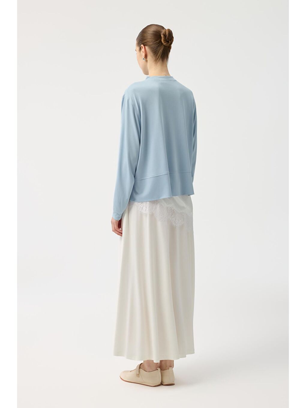 Modal Cupra Yırtmaçlı Kısa Sweatshirt Açık  Mavi-4