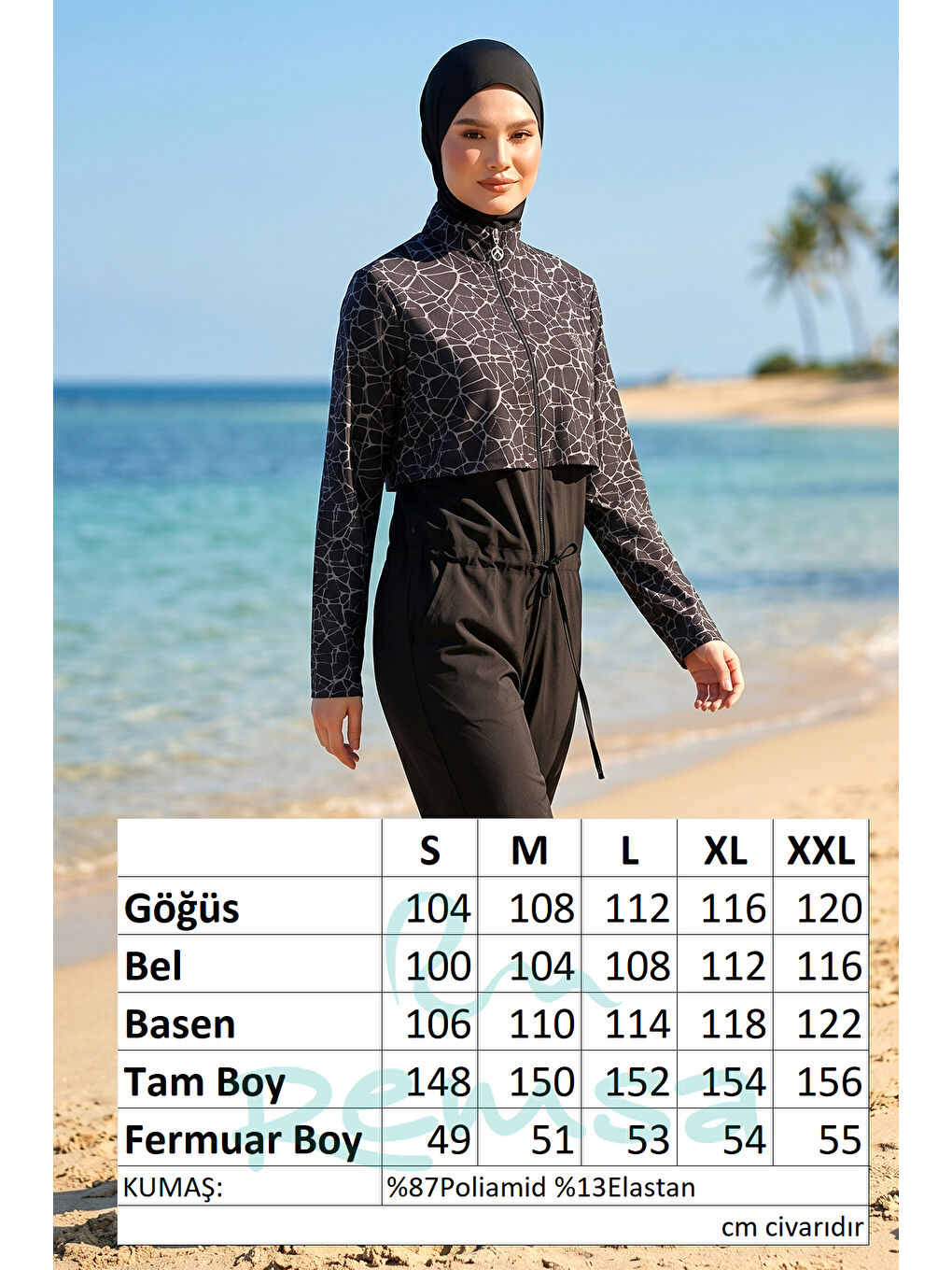 Tulum Spor Elastan Tam Kapalı Tesettür Yüzücü Mayo 6266 Siyah-4