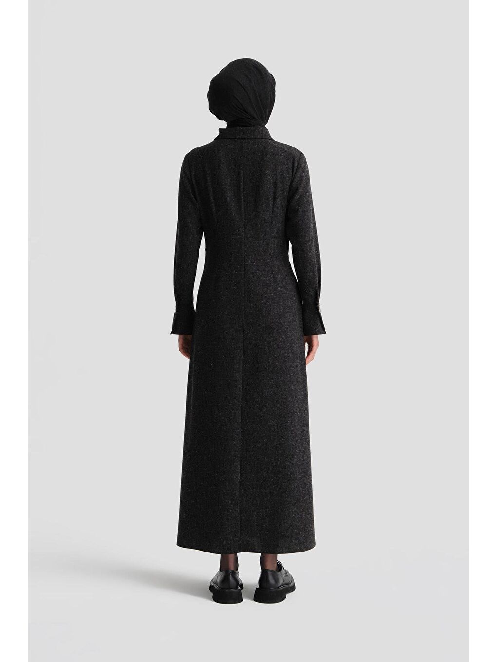 Gri Beli Aksesuarlı Elbise 24K9906 Antrasit-5