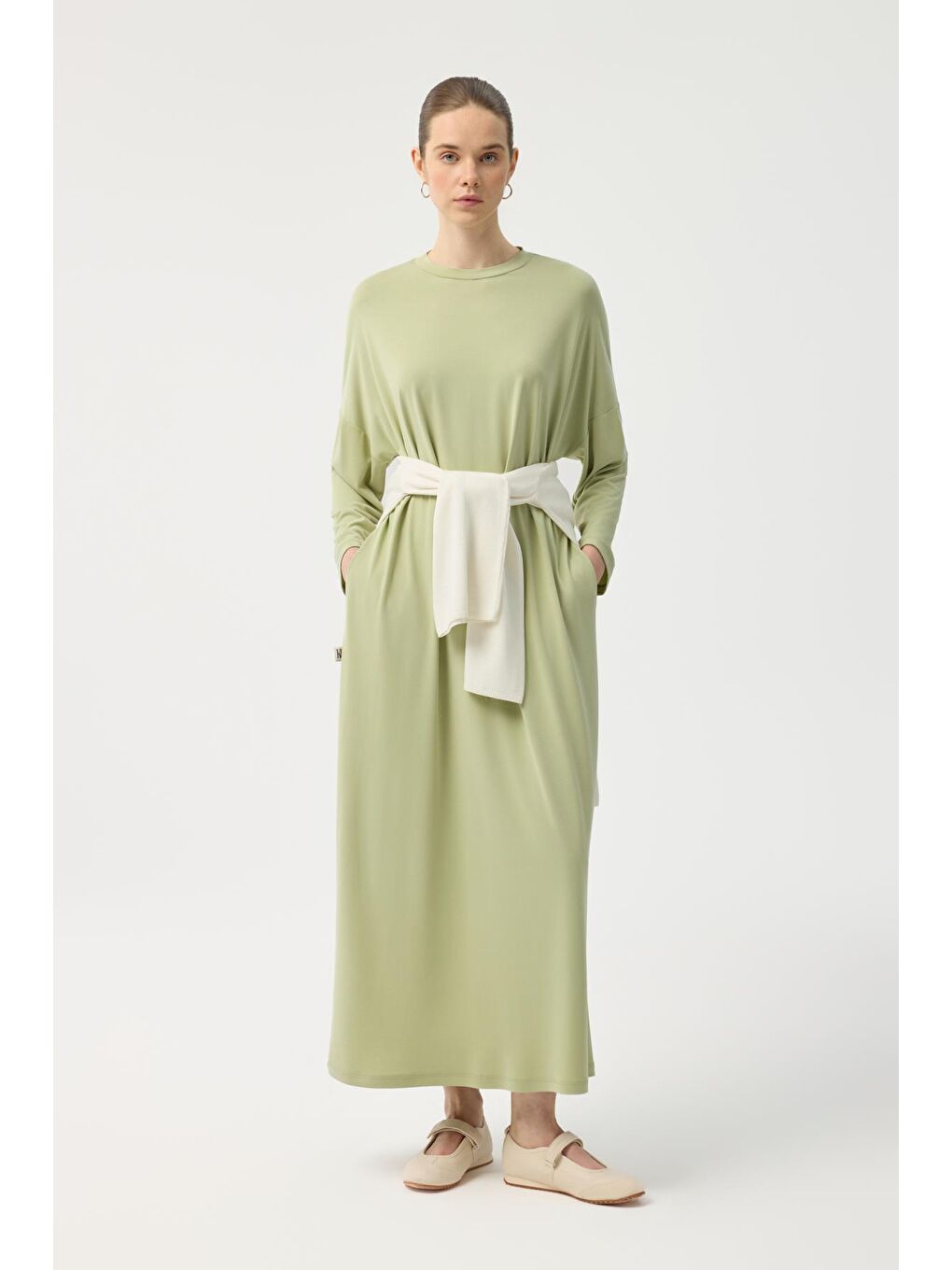 Modal Cupra Elbise Yeşil