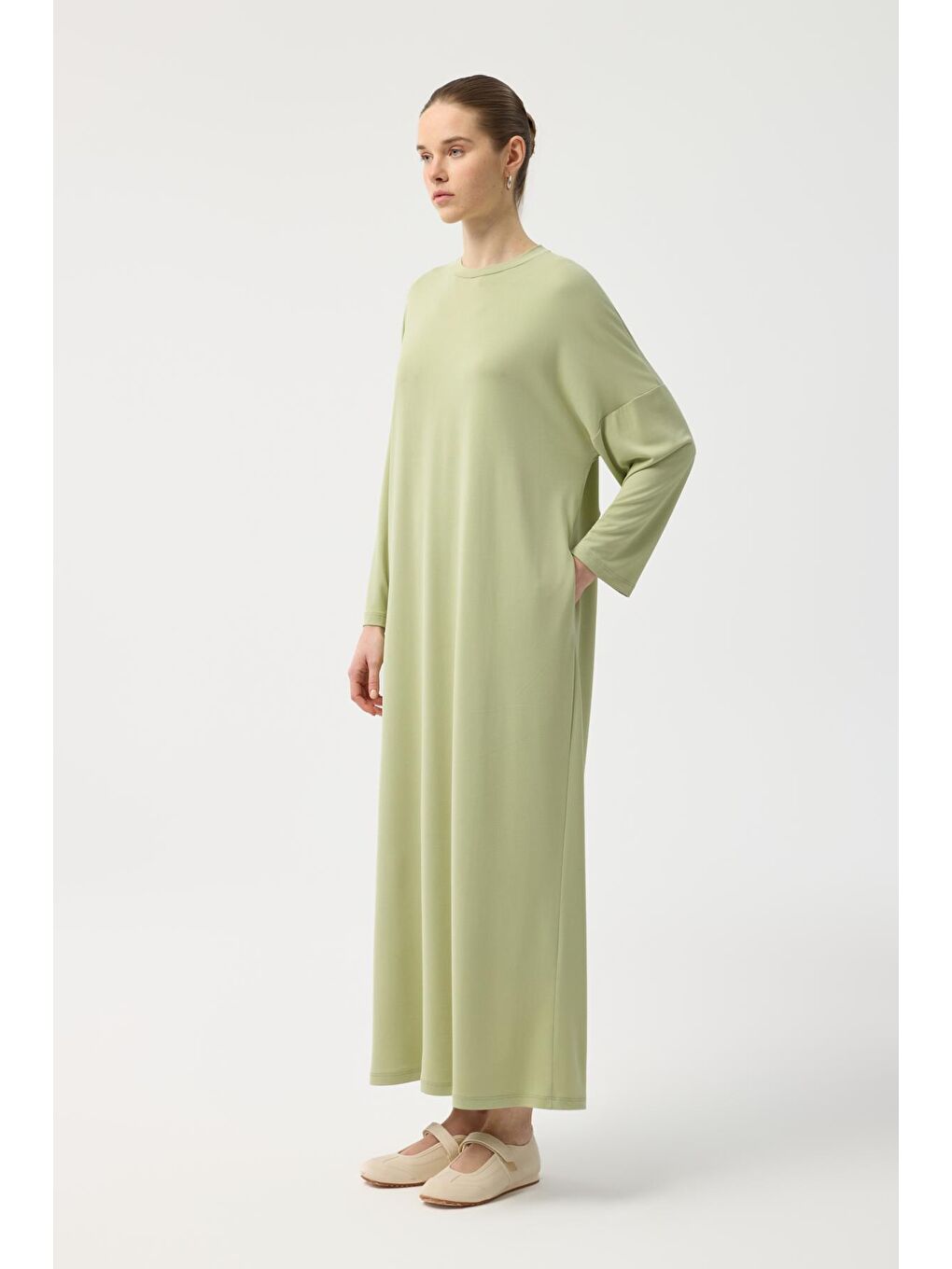 Modal Cupra Elbise Yeşil-1