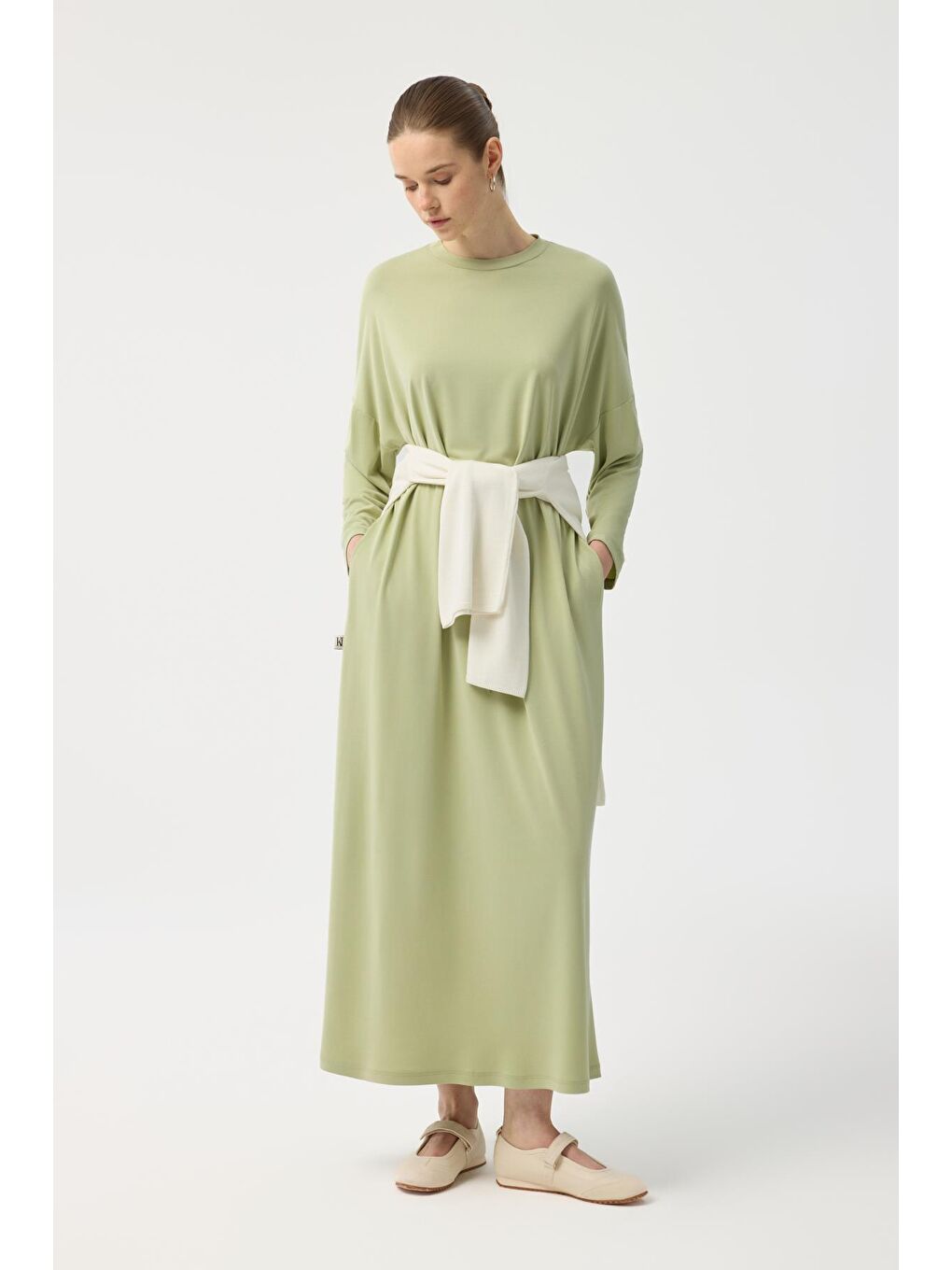 Modal Cupra Elbise Yeşil-2