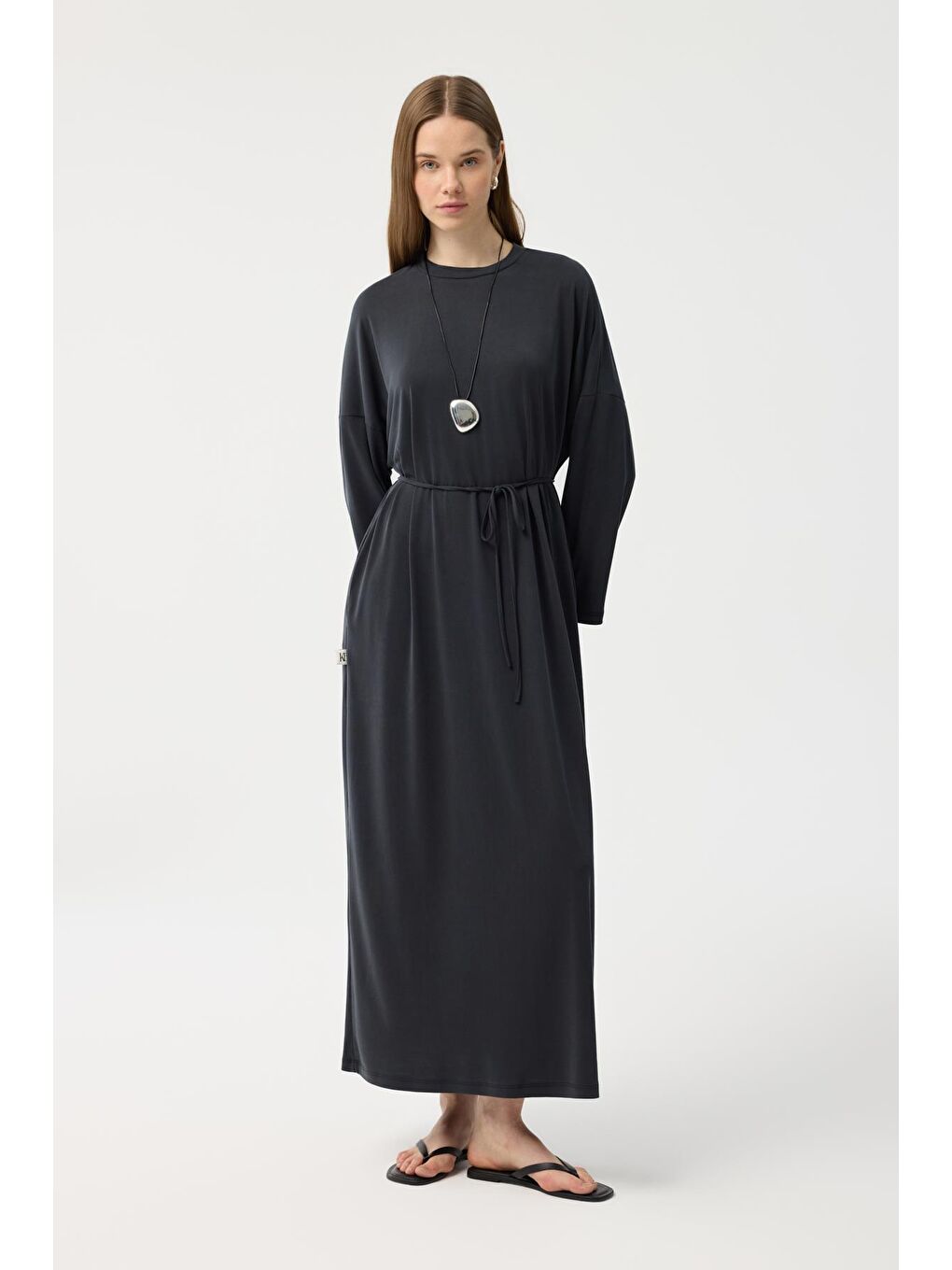 Modal Cupra Elbise Siyah-1