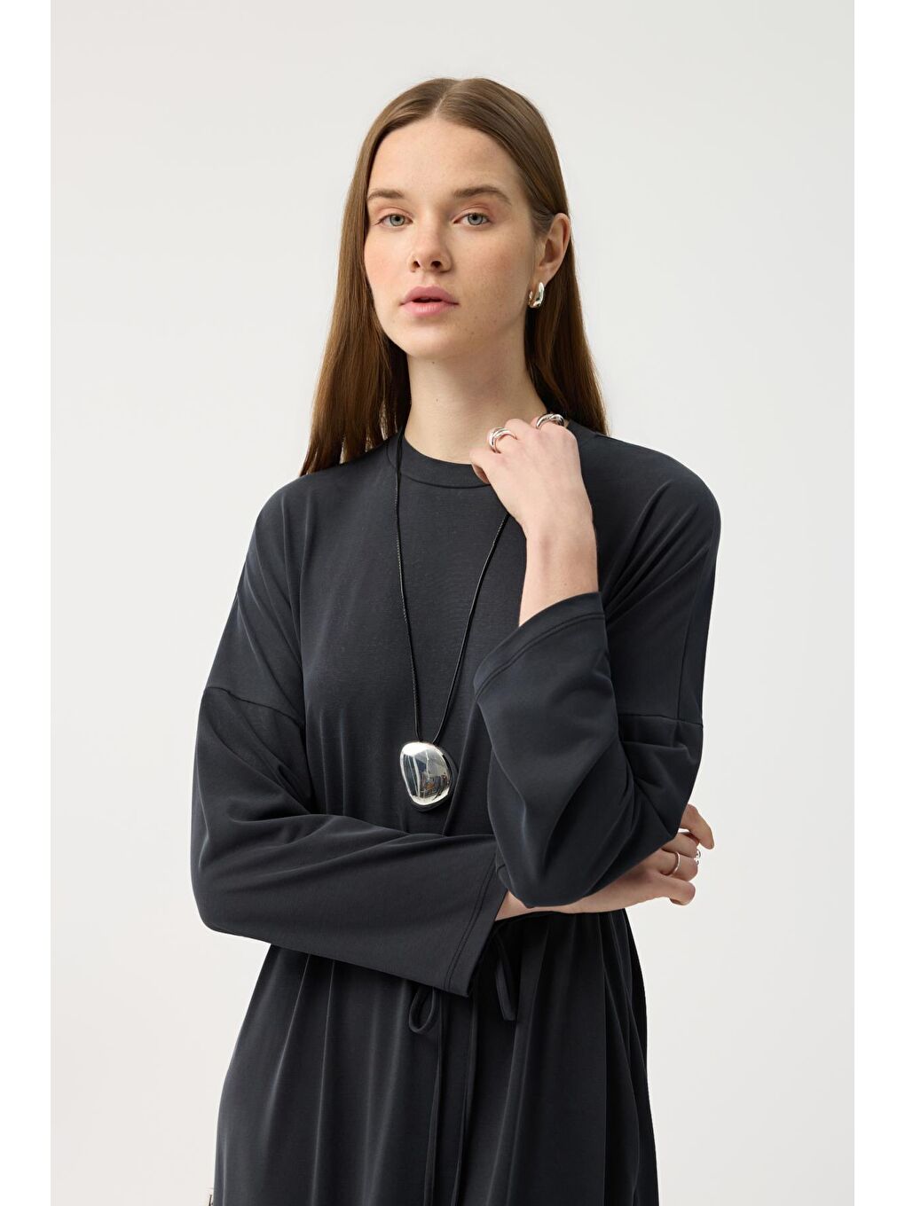 Modal Cupra Elbise Siyah-2