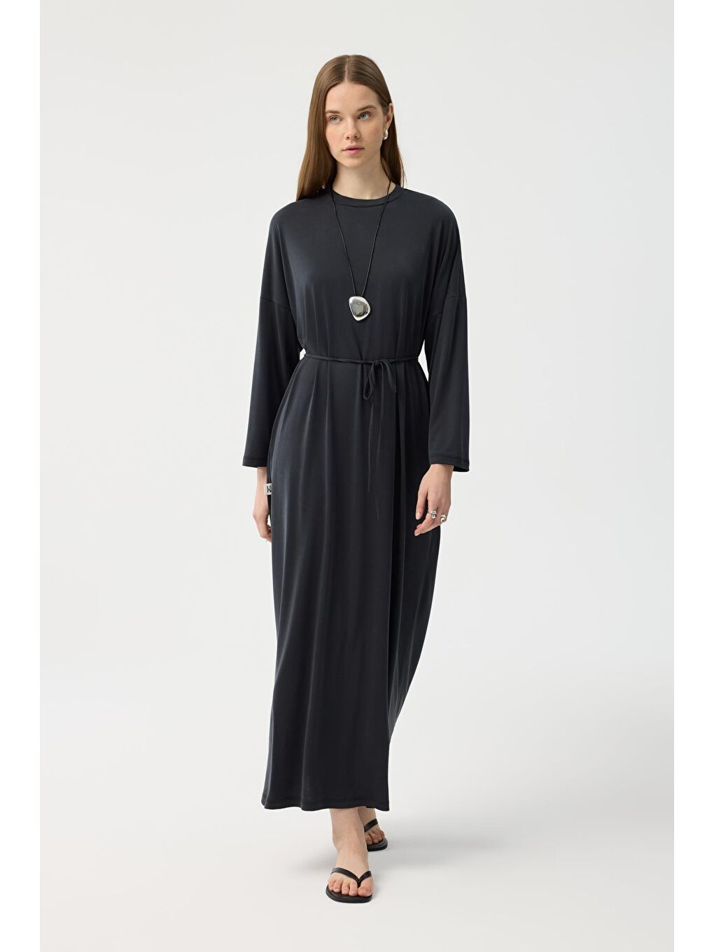 Modal Cupra Elbise Siyah-3