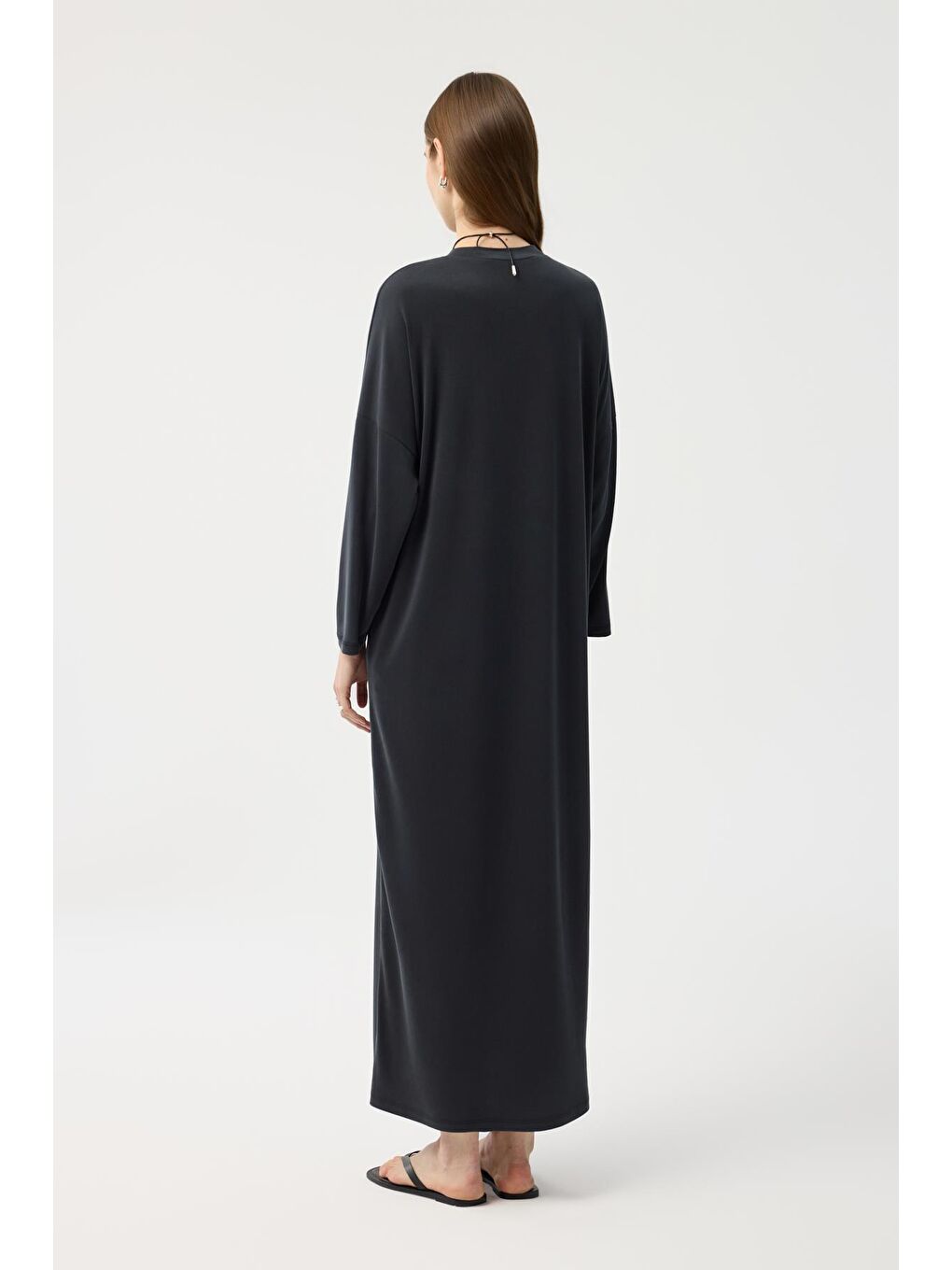 Modal Cupra Elbise Siyah-5